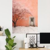 Roze Japanse winterscène Poster (Thuiskantoor)