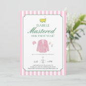 Roze Jas Golf Eerste Verjaardagsuitnodiging Bedankkaart (Staand voorkant)