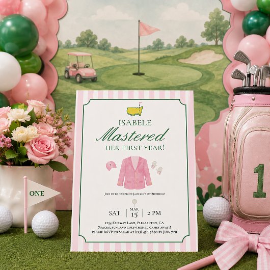 Roze Jas Golf Eerste Verjaardagsuitnodiging Bedankkaart