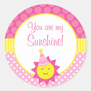 Roze Je bent mijn Sunshine Polka Dot 1e Verjaardag Ronde Sticker