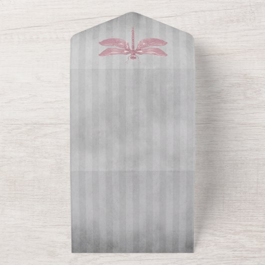 Roze Jeweled Dragonfly Bruiloft All In One Uitnodiging (Buitenkant)