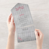 Roze Jeweled Dragonfly Bruiloft All In One Uitnodiging (Afscheurbaar)