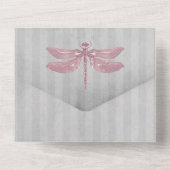 Roze Jeweled Dragonfly Bruiloft All In One Uitnodiging (Achterkant)