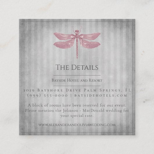 Roze Jeweled Dragonfly Bruiloft Informatiekaartje (Voorkant)