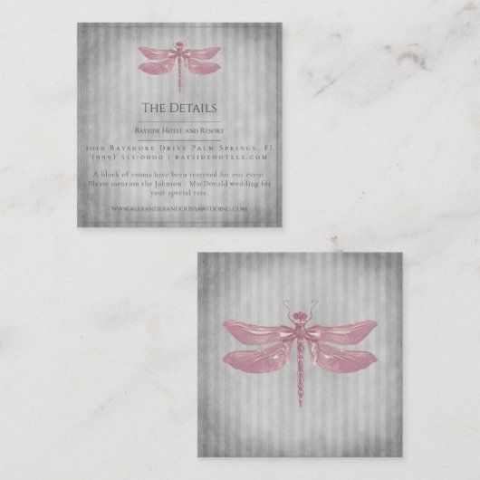 Roze Jeweled Dragonfly Bruiloft Informatiekaartje (Voorkant / Achterkant)