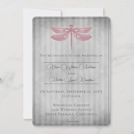 Roze Jeweled Dragonfly Bruiloft Kaart (Voorkant)