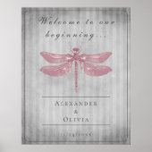 Roze Jeweled Dragonfly Bruiloft Welkom Poster (Voorkant)