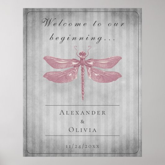 Roze Jeweled Dragonfly Bruiloft Welkom Poster (Voorkant)