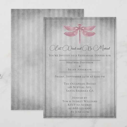 Roze Jeweled Dragonfly repetitie diner Kaart (Voorkant / Achterkant)