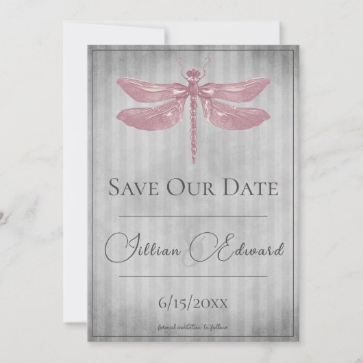 Roze Jeweled Dragonfly Save the Date Aankondiging (Voorkant)