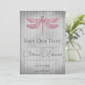 Roze Jeweled Dragonfly Save the Date Aankondiging (Staand voorkant)