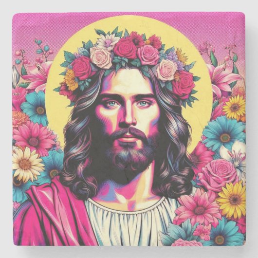 Roze Jezus onderzetters! Stenen Onderzetter (Voorkant)