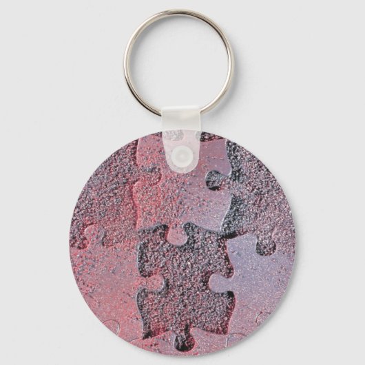 Roze Jigzaag Puzzle for Autism Awareness Maand Sleutelhanger (Voorkant)