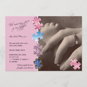 Roze Jigzaag Puzzle Foto Baby Aankondiging