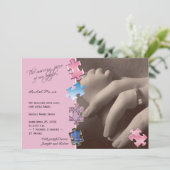 Roze Jigzaag Puzzle Foto Baby Aankondiging (Staand voorkant)
