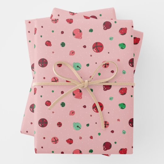 Roze Jingle Bells kerstpapier Inpakpapier Vel (In situ)