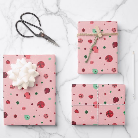 Roze Jingle Bells kerstpapier Inpakpapier Vel (Voorkant)