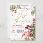 Roze jingle en flamingo tropische kerst kaart (Voorkant)