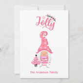 Roze Jolly Girl Gnome Holiday Kaart – Aangepaste f (Voorkant)