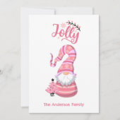 Roze Jolly Gnome Holiday Kaart – Aangepaste famili (Voorkant)
