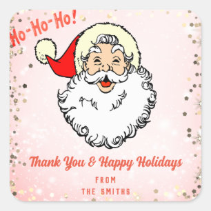 Roze Jolly Kerstman Dank je Vierkante Sticker