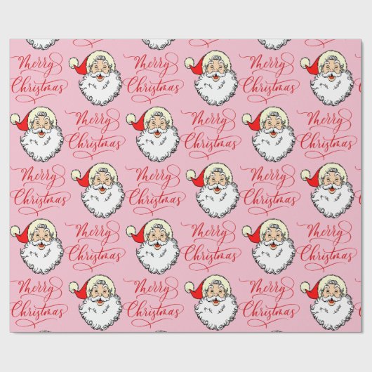 Roze Jolly Santa Claus  Kerst Cadeaupapier (Vlak)