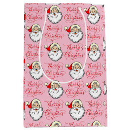 Roze Jolly Santa Claus  Kerst Medium Cadeauzakje