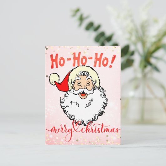 Roze  Jolly Santa Glimlachend Gezicht Kerstmis Briefkaart (Staand voorkant)