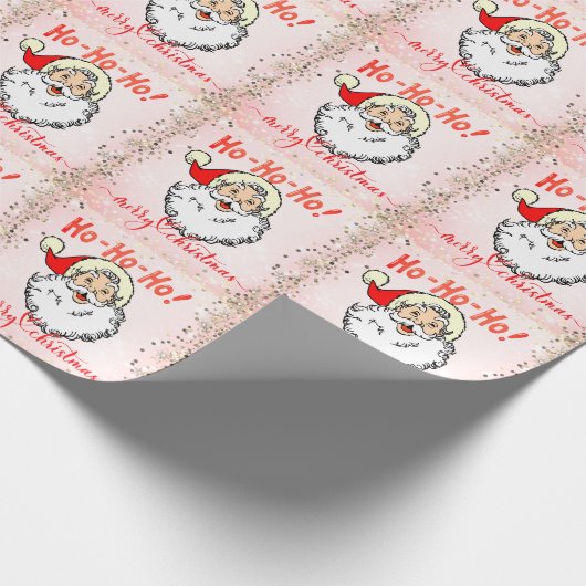 Roze  Jolly Santa Glimlachend Gezicht Kerstmis Cadeaupapier (Hoek)