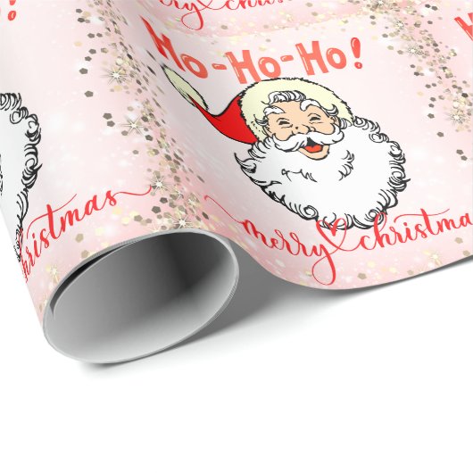 Roze  Jolly Santa Glimlachend Gezicht Kerstmis Cadeaupapier (Rol Hoek)