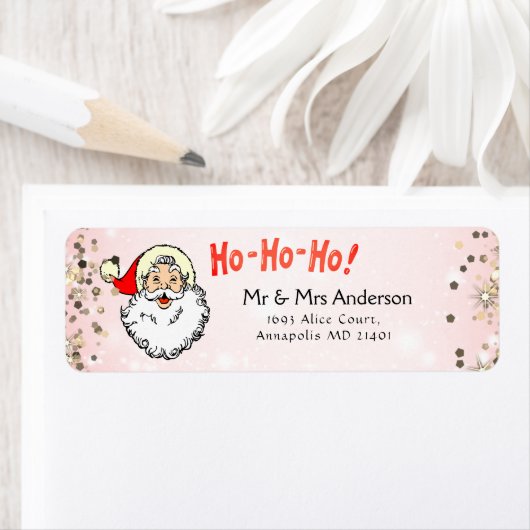 Roze  Jolly Santa Glimlachend Gezicht Kerstmis Etiket (Insitu)