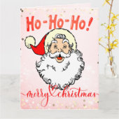 Roze Jolly Santa Glimlachend Gezicht Kerstmis Kaart (Gele Bloem)