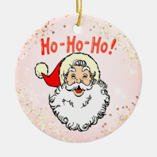 Roze Jolly Santa Glimlachend Gezicht Kerstmis Keramisch Ornament