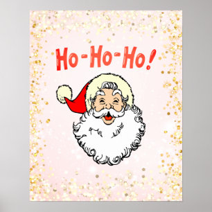 Roze  Jolly Santa Glimlachend Gezicht Kerstmis Poster