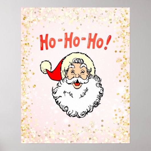 Roze Jolly Santa Glimlachend Gezicht Kerstmis Poster (Voorkant)