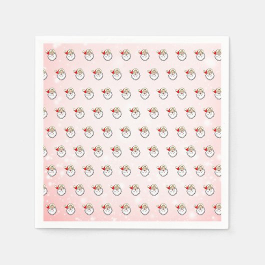 Roze  Jolly Santa Glimlachend Gezicht Kerstmis Servet (Voorkant)