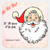 Roze Jolly Santa Glimlachend Gezicht Kerstmis Vierkante Sticker (Voorkant)