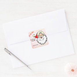 Roze  Jolly Santa Glimlachend Gezicht Kerstmis Vierkante Sticker