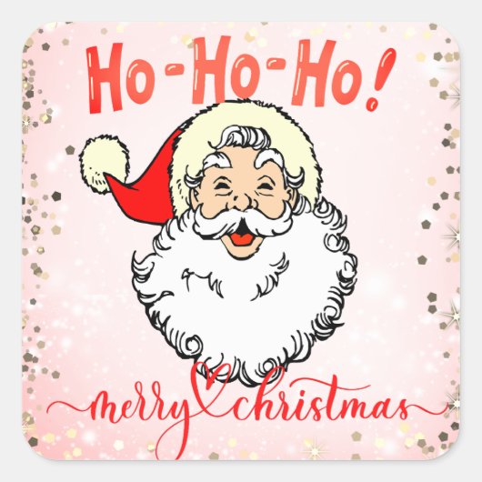 Roze  Jolly Santa Glimlachend Gezicht Kerstmis Vierkante Sticker (Voorkant)