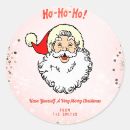 Roze  Jolly Santa Vrolijk Kerstfeest Ronde Sticker