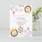 Roze Jong Wilde en Drie Dieren Verjaardagsfeestje  Kaart (Staand voorkant)