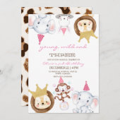 Roze Jong Wilde en Drie Dieren Verjaardagsfeestje  Kaart (Voorkant / Achterkant)