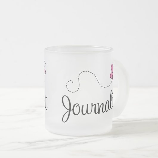 Roze journalist matglas koffiemok (Voorkant rechts)