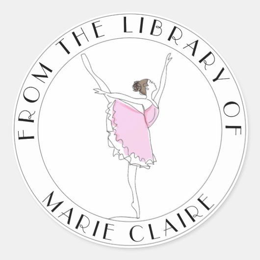 Roze Jouw naam Ballerina Bookplate Hier bibliothee Ronde Sticker (Voorkant)