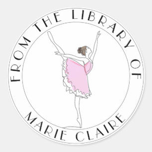 Roze Jouw naam Ballerina Bookplate Hier bibliothee Ronde Sticker