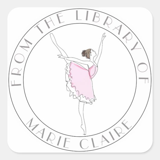 Roze Jouw naam Ballerina Bookplate Hier bibliothee Vierkante Sticker (Voorkant)