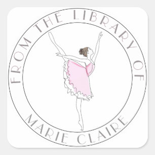 Roze Jouw naam Ballerina Bookplate Hier bibliothee Vierkante Sticker