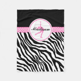 Roze Jouw naam Zebra Afdrukafbeelding afschilderen Fleece Deken