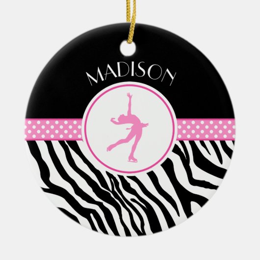 Roze Jouw naam Zebra Afdrukafbeelding afschilderen Keramisch Ornament (Voorkant)