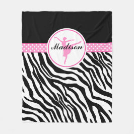 Roze Jouw naam Zebra Print Ballet Dancer Fleece Deken